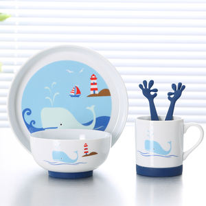 Vente en gros de nouveaux ensembles de vaisselle pour la maison, assiettes <span class=keywords><strong>et</strong></span> bols, motifs mignons, ensembles de vaisselle en céramique pour bébé - Product Image 3