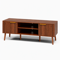 Meuble TV moderne du milieu du siècle de 54,3 pouces, console multimédia en bois avec rangement, convient aux téléviseurs jusqu'à 65 pouces, placage en noyer, meubles de salon