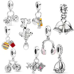 Fit Original Brand Charms Bracelet 925 Sterling Silver Bicycle Airplane Sailboat Headset Bell Dangle Charm Beads Pendant Jewelry