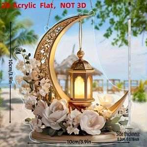 Ornement attrape-<span class=keywords><strong>soleil</strong></span> 2D en acrylique du Moyen-Orient avec lanterne en forme de croissant de lune islamique et détails floraux <span class=keywords><strong>pour</strong></span> la décoration du Ramadan - Product Image 3