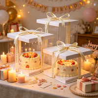 Boîte à gâteau transparente de luxe en PET avec couvercle blanc, convient aux gâteaux de 6 à 14 pouces, idéale pour la présentation de cadeaux d'anniversaire et de mariage, sans ruban