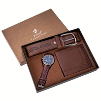 Ensemble de montres pour homme 40 mm, 3 pièces, en alliage, à quartz, style affaires, avec cadran à aiguilles et date automatique en acrylique, mouvement Hangzhou, ceinture et portefeuille