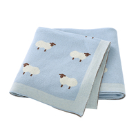 Couverture bébé en tricot jacquard motif mouton de dessin animé Mimixiong, motif animal mignon, bordure rayée, pour berceau, poussette, ou couverture d'emmaillotage