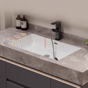 Meuble de salle de bain mural intelligent avec miroir, style moderne, en dalle de roche imperméable et résistante à l'humidité - Product Image 5