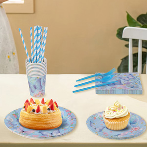 Juego de Vajilla DAMAI con Diseño de Mariposas Azules para Baby Shower o Fiesta de Cumpleaños de Niña, Incluye Platos, Vasos y Servilletas de Papel - Product Image 4