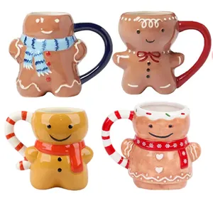 Prodotti all'ingrosso in massa nuove idee di prodotto 2024 natale personaggio kawai carino 3d personalizzato in ceramica tazza di pan di zenzero per il regalo