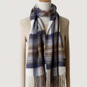 Bufanda de Cachemira 100% Pura, Gruesa, con Diseño de Tartán a Cuadros, para Mujer, con Borlas, Otoño e Invierno, YHK0094 - Product Image 2