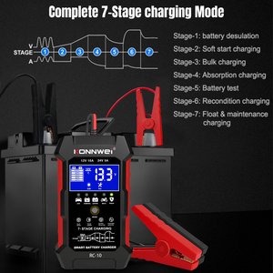 24v Lifepo4 Charger KONNWEI Rc10 Car Battery Charger 12V 24V 10A 5A RC-10 for Lithium, AGM, <strong>GEL</strong>, EFB Lead Acid Batteries - Product Image 1