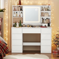 Coiffeuse avec miroir et éclairage LED, 9 tiroirs, miroir grossissant 10x, table de maquillage blanche pour chambre à coucher