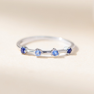 Minimalist Colored Gradient Blue Zircon Sterling Silver Thin <strong>Ring</strong> for Women Gold Plated <strong>Stacked</strong> <strong>Dainty</strong> Sapphires Zirconia <strong>Ring</strong> - Product Image 2
