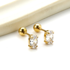Fashion <b>Stud</b> <b>Earrings</b> Zircon Geometric Shape Claw Setting Stainless Steel Party Jewelry - Product Image 3