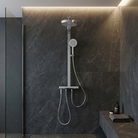Système de colonne de douche chromée moderne avec commande à boutons piano, pommeau de douche pluie, douchette à main, mitigeur de bain, ensemble de douche pour projets hôteliers