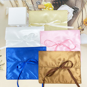 Custom Logo Printed Lingerie Clothes Packing <b>Envelope</b> Satin Bag With Bow Black Luxury Hair Wig Packing Dust Flap Silk Pouch - Product Image 2