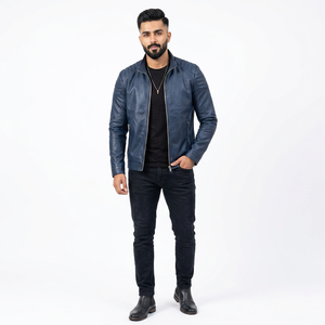 2026 Best Style Custom Coated Genuine Leather Stand Collar <b>Slim</b> <b>Fit</b> Comfortable Breathable Vintage Solid Varsity <b>Jacket</b> for Men - Product Image 1
