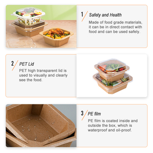 Assiettes et bols en papier kraft jetables écologiques Printon, emballages alimentaires personnalisés, bols à salade en papier octogonaux à emporter avec couvercles - Product Image 4