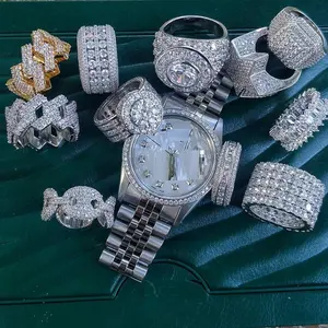 Iced out bling argent plaqué or haute qualité hommes garçon bijoux hip hop complet cz éternité bande hommes anneau