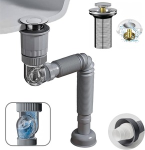304 Stainless Steel Plumbing Accessories Anti-Backflow & Anti-Odor <b>Sink</b> Drain Pipe with Flip Flap Stopper for Bathroom - Product Image 1