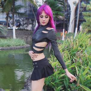 Haut en cuir noir sexy pour femme, à manches longues, avec découpes, fermeture éclair, style bodycon, col montant, en PU - Product Image 3