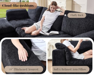 Sofá Seccional de Tela Estilo Escandinavo con Otomana, Tres Plazas, Espuma de Alta Densidad, Sellado al Vacío, Tamaño Estándar - Product Image 2