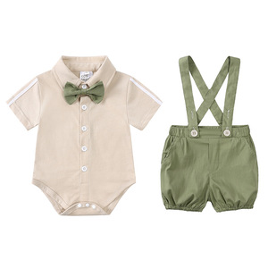 <span class=keywords><strong>Ensemble</strong></span> deux pièces d'été 2023 pour bébé garçon : Nouveauté en coton, chemise à manches courtes et salopette - Product Image 1