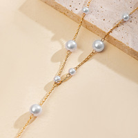 Exquisito Collar de Perlas de Imitación Chapado en Oro con Cadena de Eslabones Satélite, Joyería Minimalista de Alta Gama Personalizada para Damas a la Moda