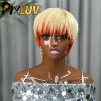 Wig Rambut Manusia Model Pixie Cut # Penjual Wig Rambut Manusia Pendek Lurus Berwarna 613/350, Wig Pixie Cut, Wig Bob Rambut India Mentah