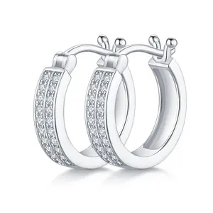 Wholesale Price Classic Style 925 Silver Earrings Round Brilliant Cut Moissanite Diamond Hoop Earrings