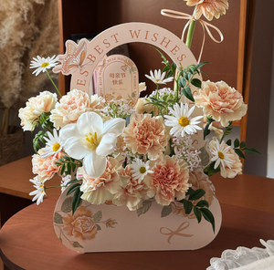 Scatola di Fiori per la Festa della Mamma con Stampa 'Best Wishes', Confezione per Bouquet di Garofani Rosa, Ideale per Compleanni e Regali - Product Image 4