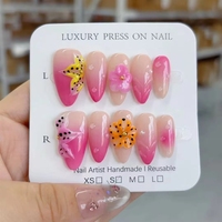 Faux ongles à presser faits main, 10 pièces, design amande, modèle tendance, avec gravure florale personnalisée