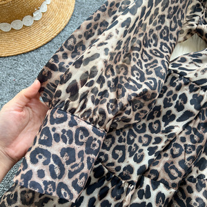 <span class=keywords><strong>Robe</strong></span> longue à imprimé léopard pour femmes, nouvelle collection automne, manches lanternes, style sexy, mode féminine, robes pour femmes - Product Image 4