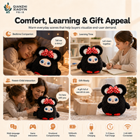 Peluche Ours Noir AI avec Oreilles, Nœud à Pois, Vibration, Capteur Tactile, Clonage Vocal, 50+ Langues, Yeux LED, Graffiti, APP, 1000mAh