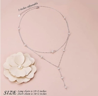 Charmful chaîne en argent plaqué rhodium en forme de Y petit collier à breloques en perles véritables blanches rondes
