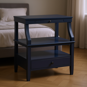 Comodino Newland Blu Notte con 2 Cassetti, Mobile Moderno e Tradizionale in Legno per Camera da Letto - Product Image 2