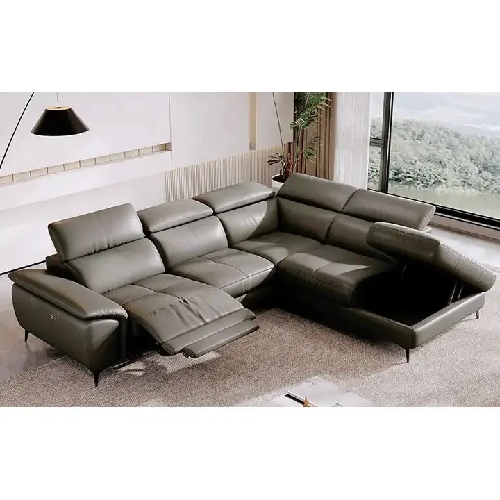 Modern Living Room Home Furniture Sectional L Shape Leather Sofa Recliner With Storage China Wooden Sofa Set