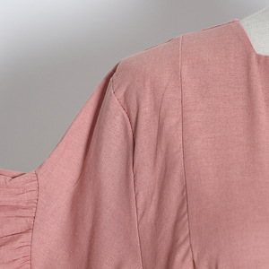 GIMILY OEM y ODM productos personalizados elegante color sólido Delgado Lino algodón mini vestido volantes Vestido de manga corta con buena calidad - Product Image 6