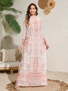 Abito lungo plissettato alla moda stampato alla moda tradizionale Muslim Dubai Plus Size piega abiti eleganti da donna - Product Image 3