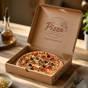 Boîte à pizza carrée en carton kraft, résistante à l'huile, pour pizzeria, emballage de vente au détail, impression de marque privée pour les repas de pizza en famille - Product Image 1