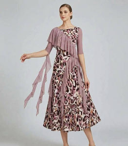 Vestido de Baile de Salón con Estampado de Leopardo, Chifón con Volantes, Asimétrico, Largo Midi para Mujer, Estilo Vintage Glamuroso para Competencia de Vals y <span class=keywords><strong>Tango</strong></span> - Product Image 2
