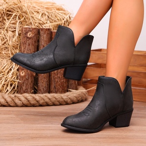 Stivaletti con tacco grosso e basso, stile western, ricamati, tinta unita, scarpe da <span class=keywords><strong>donna</strong></span>, taglie forti, comode e morbide - Product Image 2