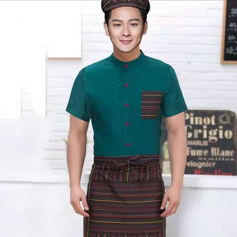 Style homme à manches courtes [vert] (avec capuche et tablier)