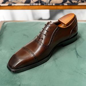 Chaussures habillées de luxe en cuir véritable à bout carré pour hommes – Élégantes pour affaires et mariages, légères, respirantes, à lacets, style Oxford - Product Image 3
