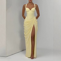 Robe asymétrique plissée fendue à col en V sexy et élégante pour femme, nouvelle collection