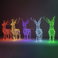 Grande traîneau de Noël lumineux d'extérieur avec rennes, cerfs et élan, structure en fil métallique, pour affichage commercial en centre commercial et sur pelouse