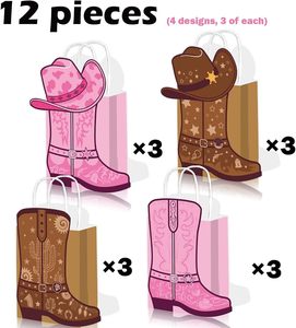 12 Bolsas de Papel con Diseño de Botas de Vaquero, Tema del Oeste, para Fiestas de Rodeo, Bolsas de Regalo Kraft con Asas para Fiestas de Cumpleaños de Vaqueros y Vaqueras - Product Image 2