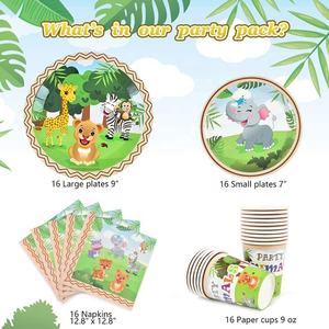 Fournitures de fête thème <span class=keywords><strong>Jungle</strong></span> Safari, vaisselle de fête animaux Zoo pour enfants anniversaire Baby Shower assiettes jetables tasses <span class=keywords><strong>serviette</strong></span> - Product Image 2