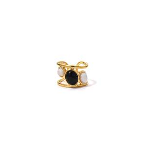 Fashion <b>Rings</b> Gold Plated 316L Stainless Steel Black And White Stone <b>Adjustable</b> <b>Ring</b> For Women - Product Image 1
