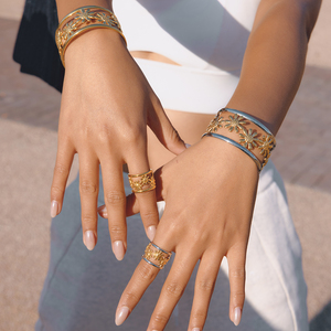 Juego de Joyería Bohemia J&D Daisy Openwork, Brazalete y Anillo Florales Chapados en Oro de 18K, Colección Coordinada para Vacaciones de Verano - Product Image 4