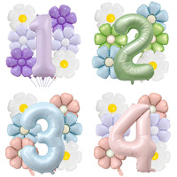 Ensemble de ballons numériques mats de 40 pouces en forme de marguerite, animaux de dessin animé et extraterrestres en aluminium pour décorations de scènes de fêtes d'anniversaire et de baby showers