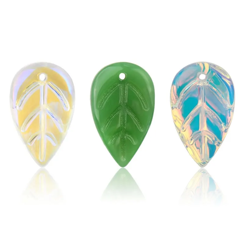 9x18mm Glass Leaf Hairpins Decoration Smooth Crystal Beads Crystal Charms Pendant For Jewelry Diy Earring Accessories