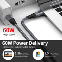 Cable de Carga PD Tipo C a Tipo C con Ángulo de 90 Grados, 60W 3A, Conductor de Cobre Puro, Múltiples Longitudes para Teléfono Móvil